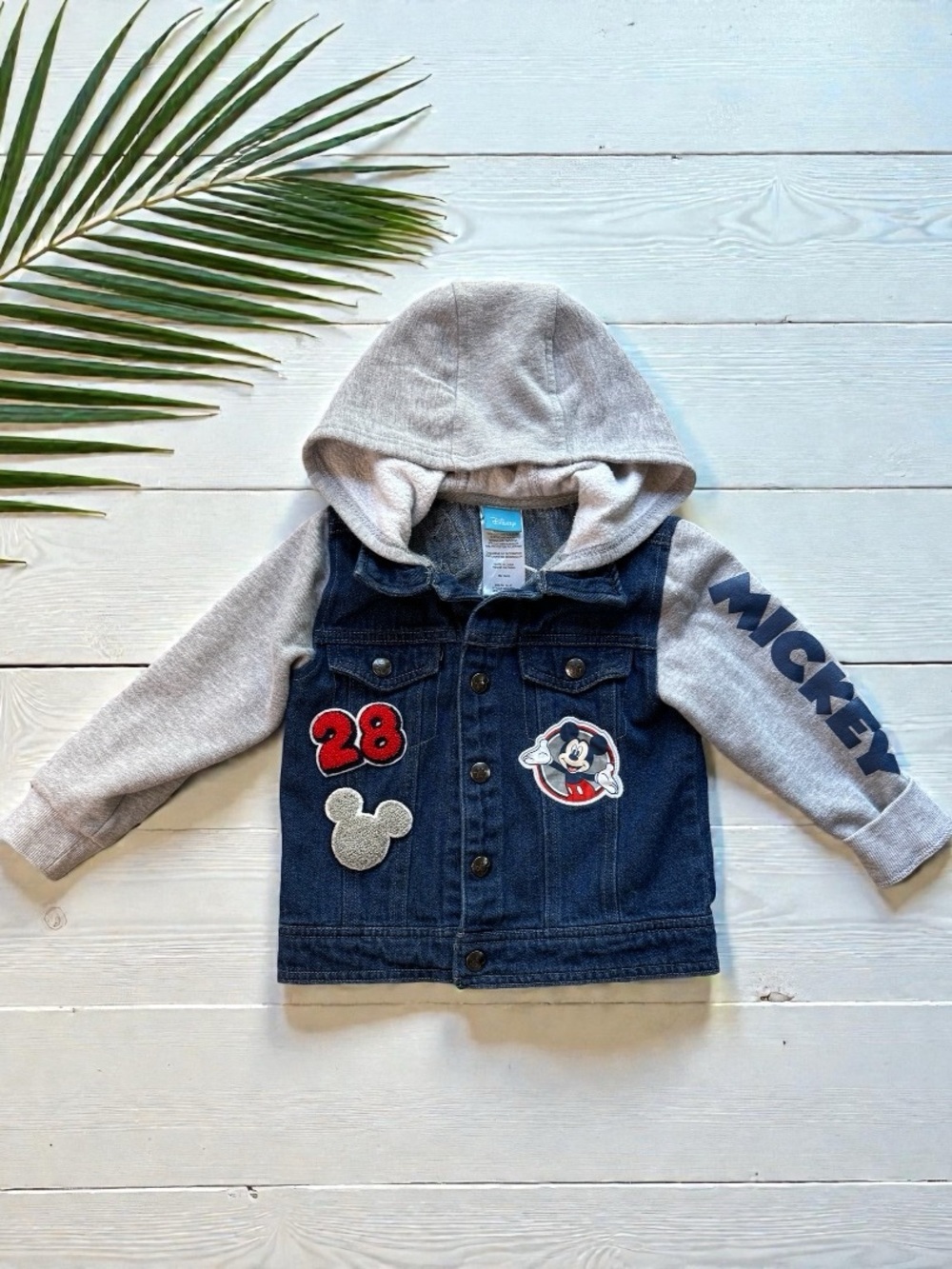 Disney Mickey Mouse Hooded Denim Jacket Toddler 4T Too Cool Varsity